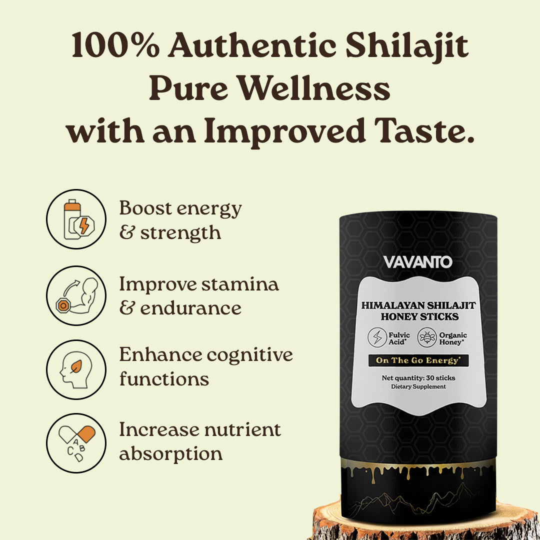 Shilajit Honey Sticks | Pure Himalayan Resin, Raw Honey & saffron | 3rd party lab tested